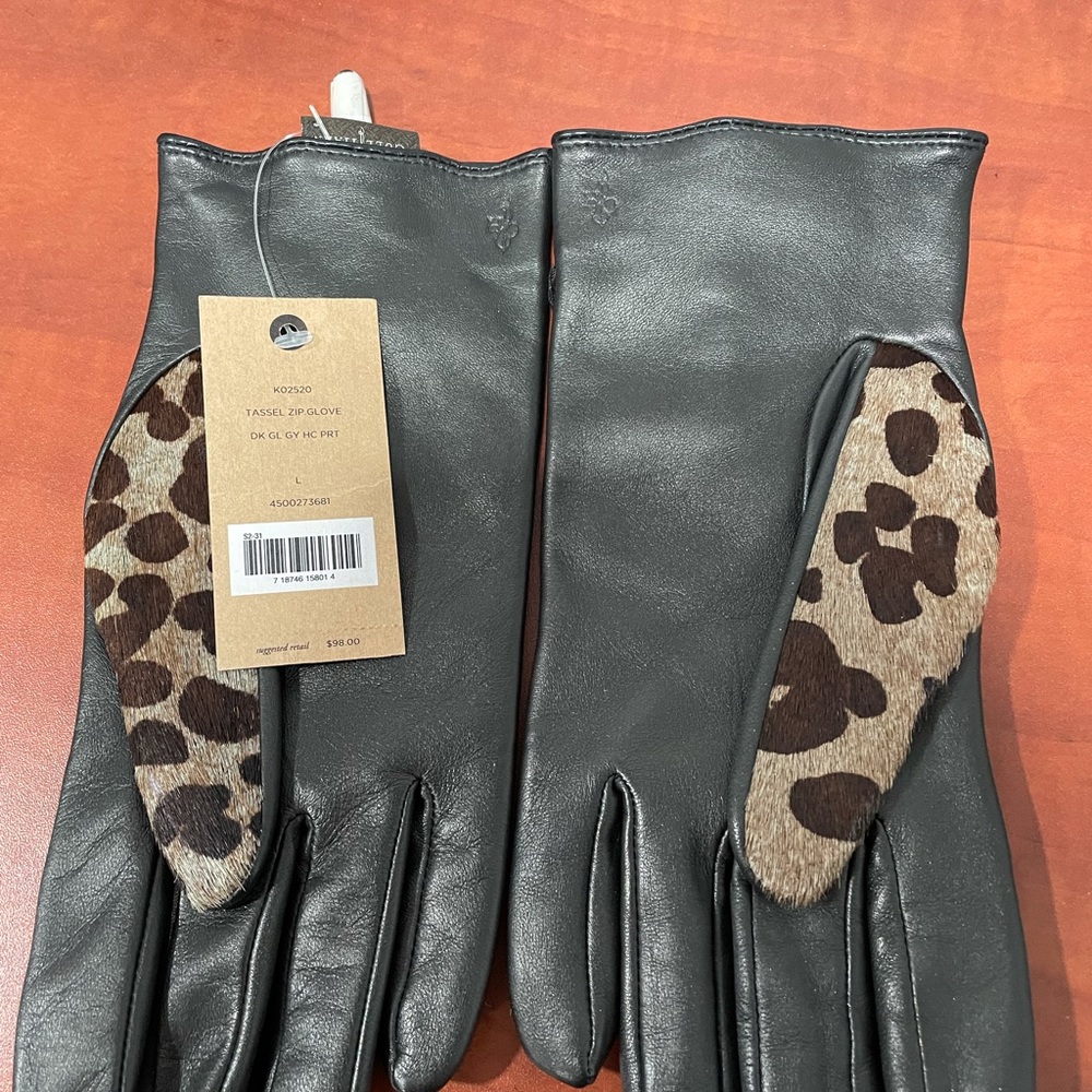 Cole Haan leather and fur gloves size large-new with tags